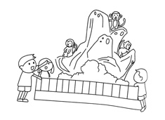 小朋友們在動(dòng)物園觀看猴子的簡筆畫圖片