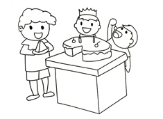 小朋友一起吃蛋糕的簡筆畫圖片