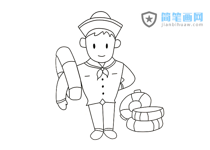 海員扛著救生圈的簡筆畫圖片