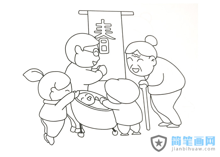 春節(jié)走親訪友拜年簡筆畫圖片