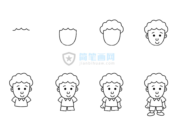 卷發(fā)小男孩簡筆畫含步驟及上色