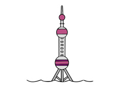 上海東方明珠電視塔簡筆畫圖片含上色