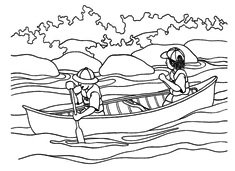 兩位探險(xiǎn)者在野外劃船的簡(jiǎn)筆畫(huà)圖片