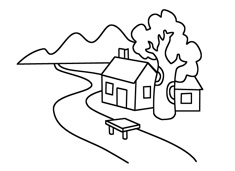 河邊小房子風(fēng)景簡筆畫圖片