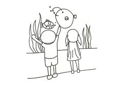 小朋友們參觀南京海底世界簡筆畫圖片