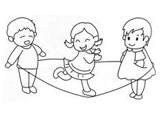3個(gè)小孩在玩跳繩游戲的簡(jiǎn)筆畫圖片