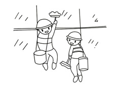 大樓外墻玻璃清潔工簡(jiǎn)筆畫(huà)圖片