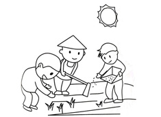 農(nóng)民伯伯在烈日下種田的簡筆畫圖片