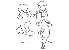 三個(gè)小朋友在玩滑板車的簡(jiǎn)筆畫圖片