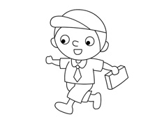上學路上的小男孩簡筆畫圖片