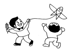 兩個(gè)小朋友在放風(fēng)箏的簡(jiǎn)筆畫圖片