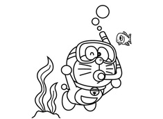 多啦A夢潛水的簡筆畫圖片