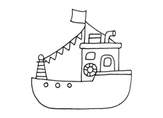 輪船簡筆畫圖片含上色