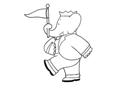 鼻子含著三角旗正步走的大象簡筆畫圖片