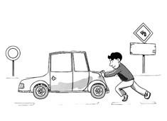 汽車拋錨了人在后面推車的簡筆畫圖片