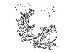 圣誕老人駕著馴鹿雪橇車(chē)送禮物的簡(jiǎn)筆畫(huà)圖片