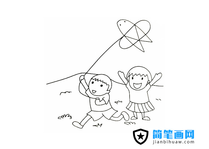 小朋友戶外放風(fēng)箏的簡(jiǎn)筆畫圖片