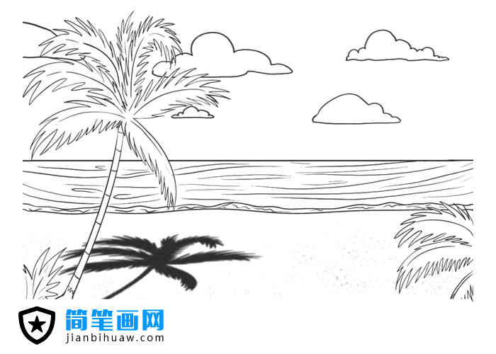 海邊沙灘椰樹簡筆畫圖片