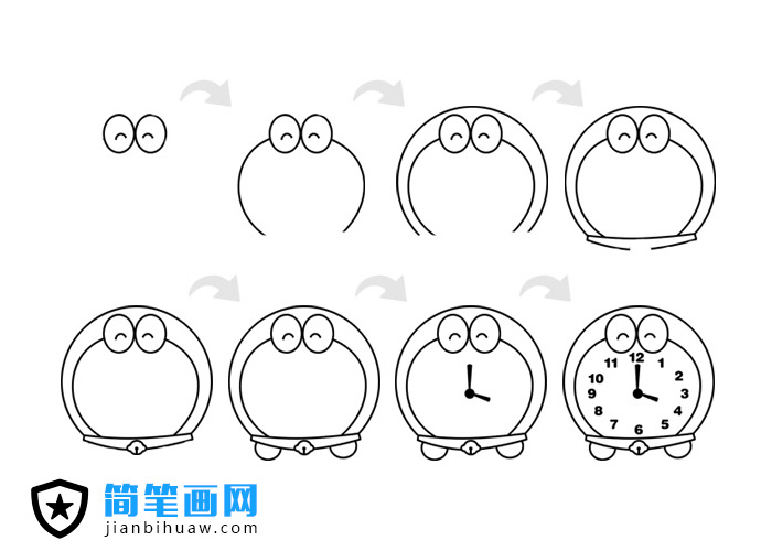機(jī)器貓鬧鐘簡(jiǎn)筆畫(huà)包含步驟圖