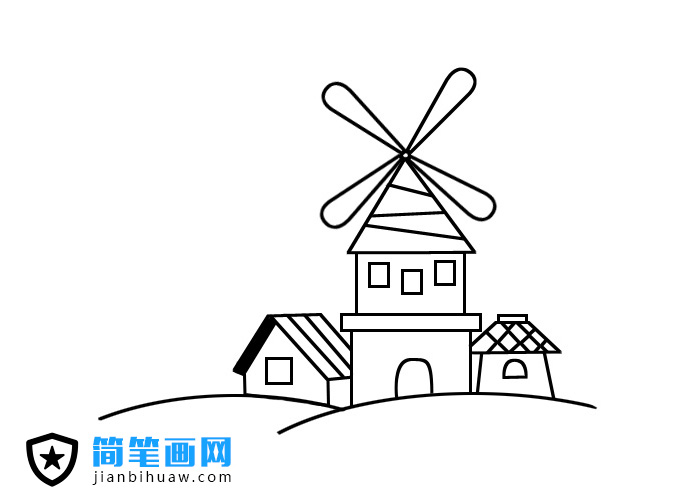 風車房子風景簡筆畫圖片