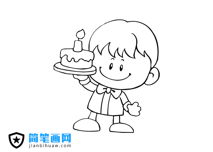 小孩子手捧蛋糕的簡筆畫圖片