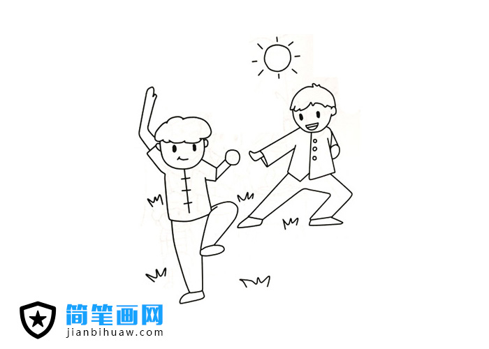 兩位年輕人打太極拳的簡(jiǎn)筆畫(huà)圖片