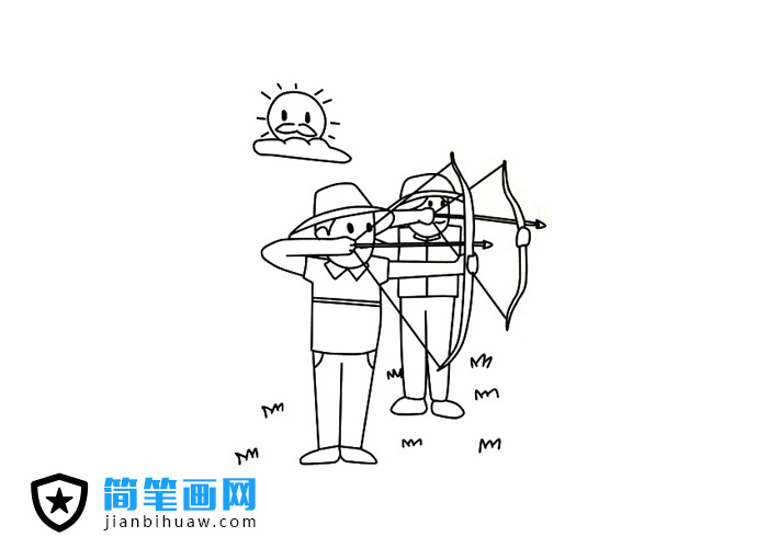 兩位射手在射箭的簡(jiǎn)筆畫(huà)圖片