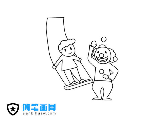 馬戲團(tuán)小丑在表演的簡筆畫圖片