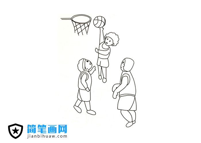 三個(gè)小男孩在打籃球的簡(jiǎn)筆畫(huà)圖片