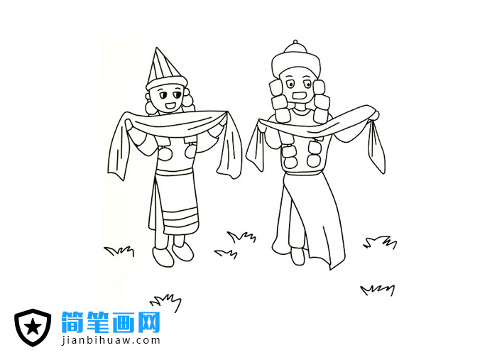 少數(shù)民族獻(xiàn)哈達(dá)的簡(jiǎn)筆畫(huà)圖片
