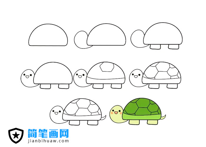 1個半圓就能畫出可愛的簡筆畫 -- 小烏龜