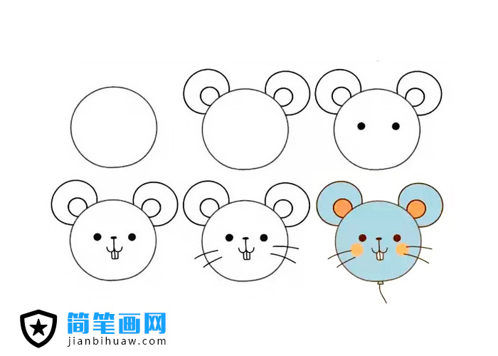 畫一個可愛的動物氣球簡筆畫 -- 小老鼠