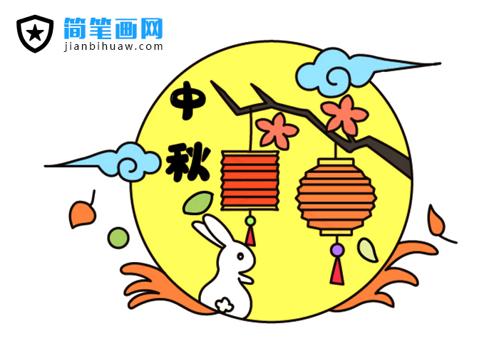 玉兔月亮燈籠中秋節(jié)簡筆畫圖片