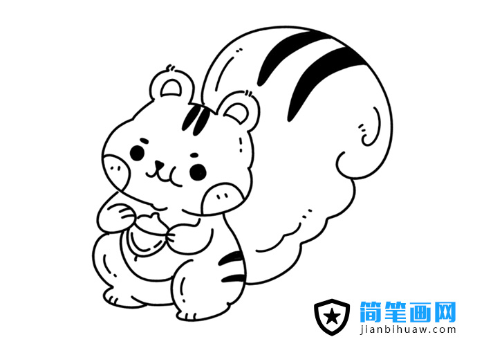 抱著松果的松鼠簡筆畫圖片
