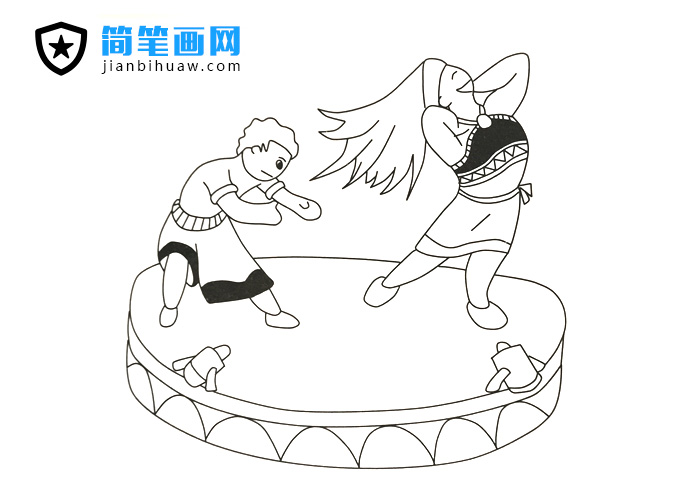 兩位舞蹈演員在跳舞的簡筆畫圖片