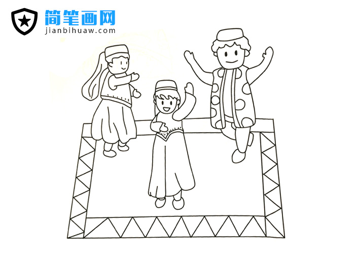 三位少數(shù)民族在一起跳舞的簡(jiǎn)筆畫(huà)圖片