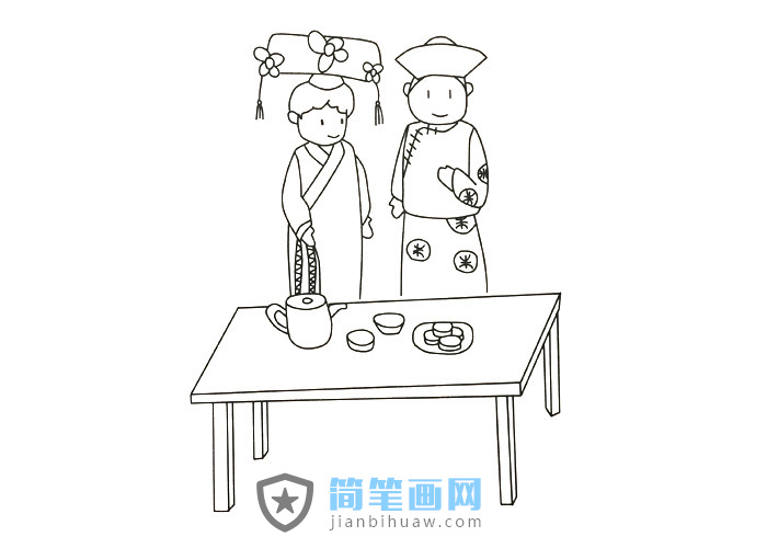 兩位穿著古裝的人物簡筆畫圖片