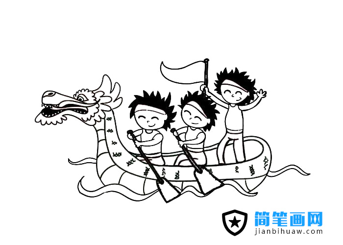 三位運(yùn)動(dòng)員在劃龍舟的簡(jiǎn)筆畫圖片