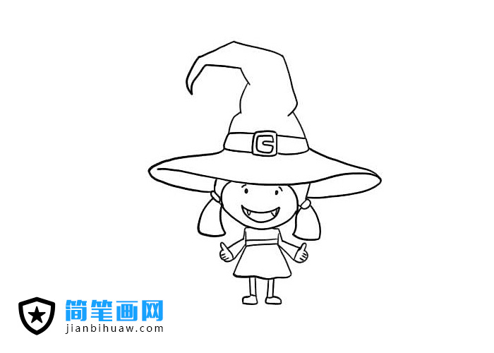 萬圣節(jié)小女巫服裝簡(jiǎn)筆畫圖片
