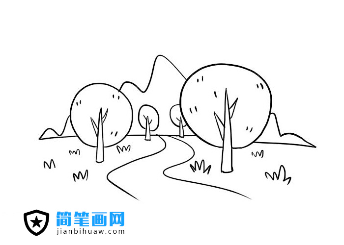 樹木場景簡筆畫圖片含上色