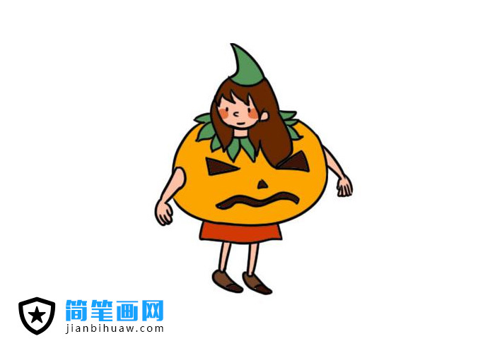 南瓜女孩簡筆畫圖片含上色