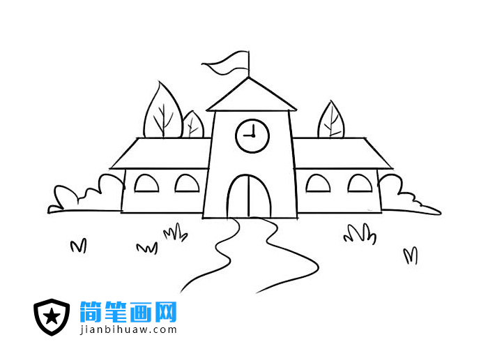 小學(xué)學(xué)校教學(xué)樓簡筆畫圖片含上色