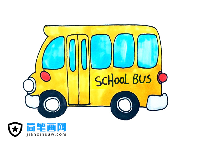 卡通美式校車簡筆畫圖片