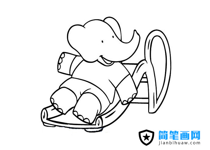 在玩滑滑梯的大象簡筆畫圖片