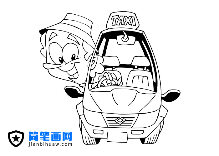 出租車司機(jī)開著出租車的簡筆畫圖片