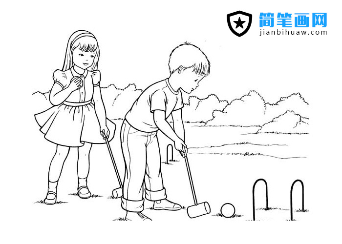 男生女生在一起打球的簡筆畫圖片