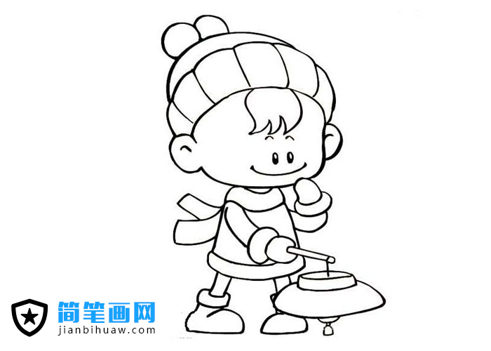 小朋友提著小燈的簡筆畫圖片