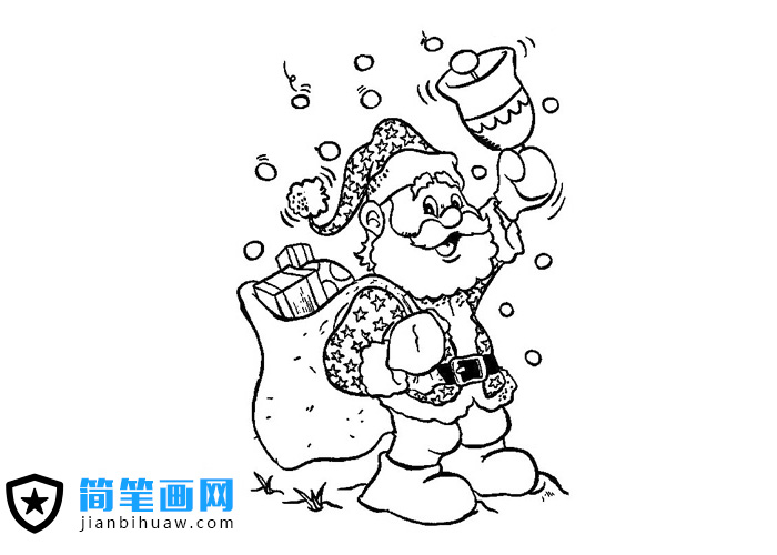 圣誕老人手里搖著鈴鐺的簡(jiǎn)筆畫(huà)圖片
