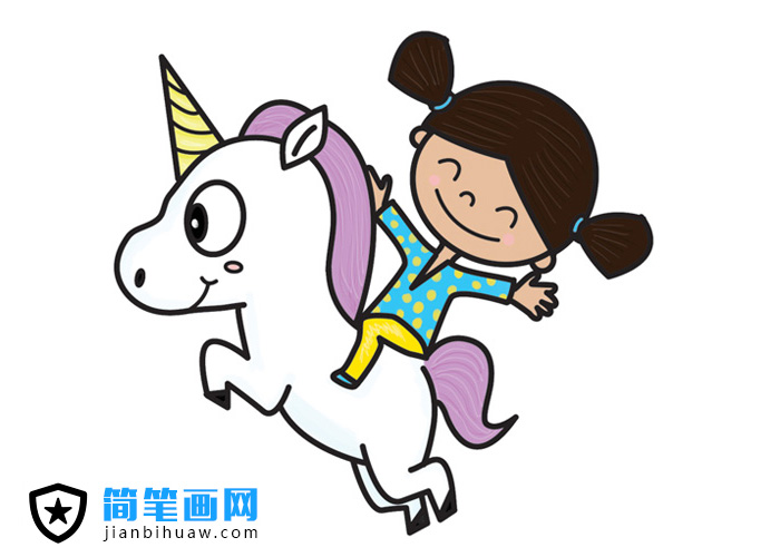 騎著馬兒的小女孩簡筆畫圖片