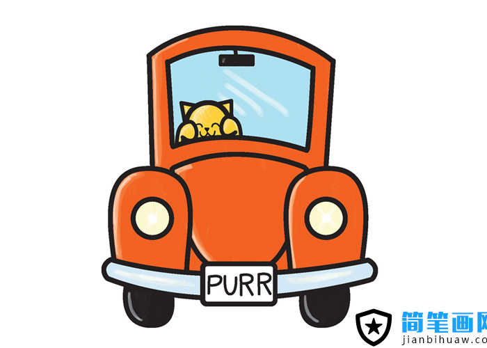 開著小汽車的貓咪簡筆畫